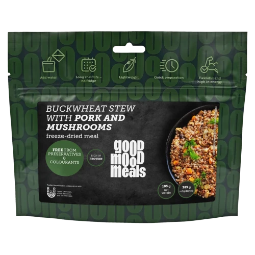 Przejdź do produktu Gulasz wieprzowy z kaszą gryczaną i grzybami [Good Mood Meals] Żywność liofilizowana